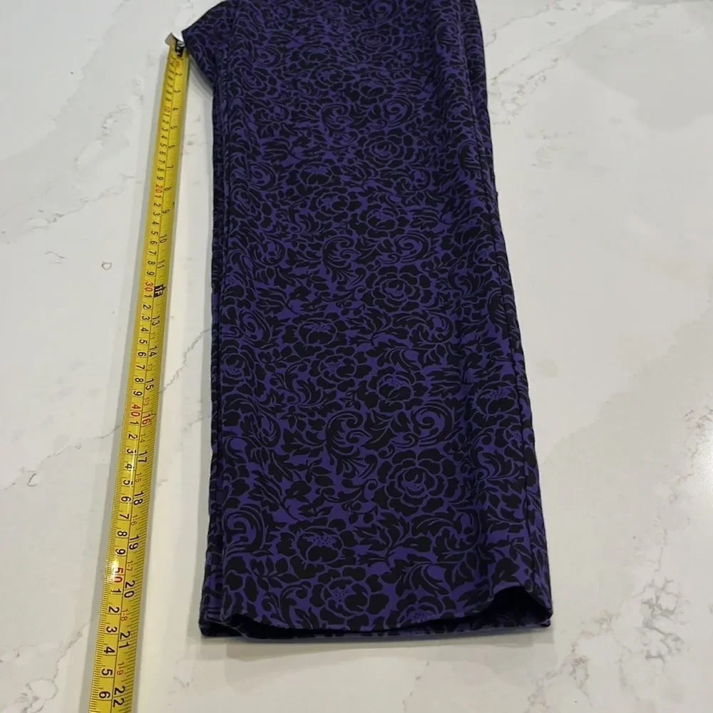 LOFT Purple Cropped Pants with Black Floral Print